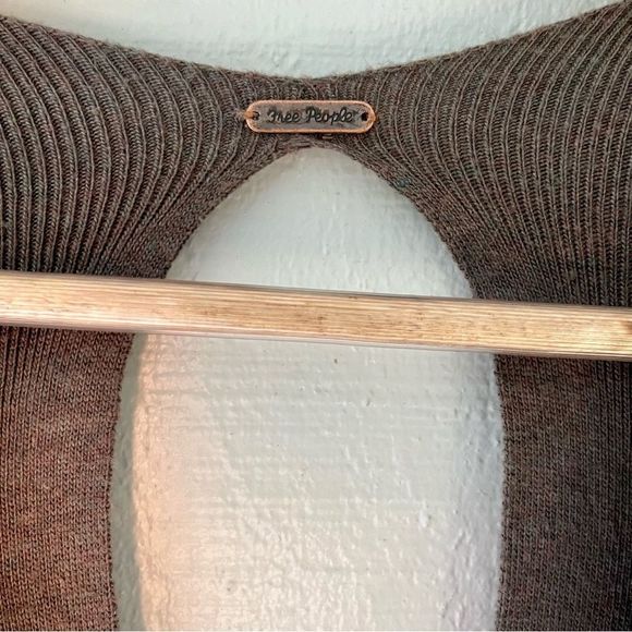 FREE PEOPLE Cozy Nights Sweater Mini Dress with Flutter Sleeves in Dark Grey Siz - Picture 4 of 7